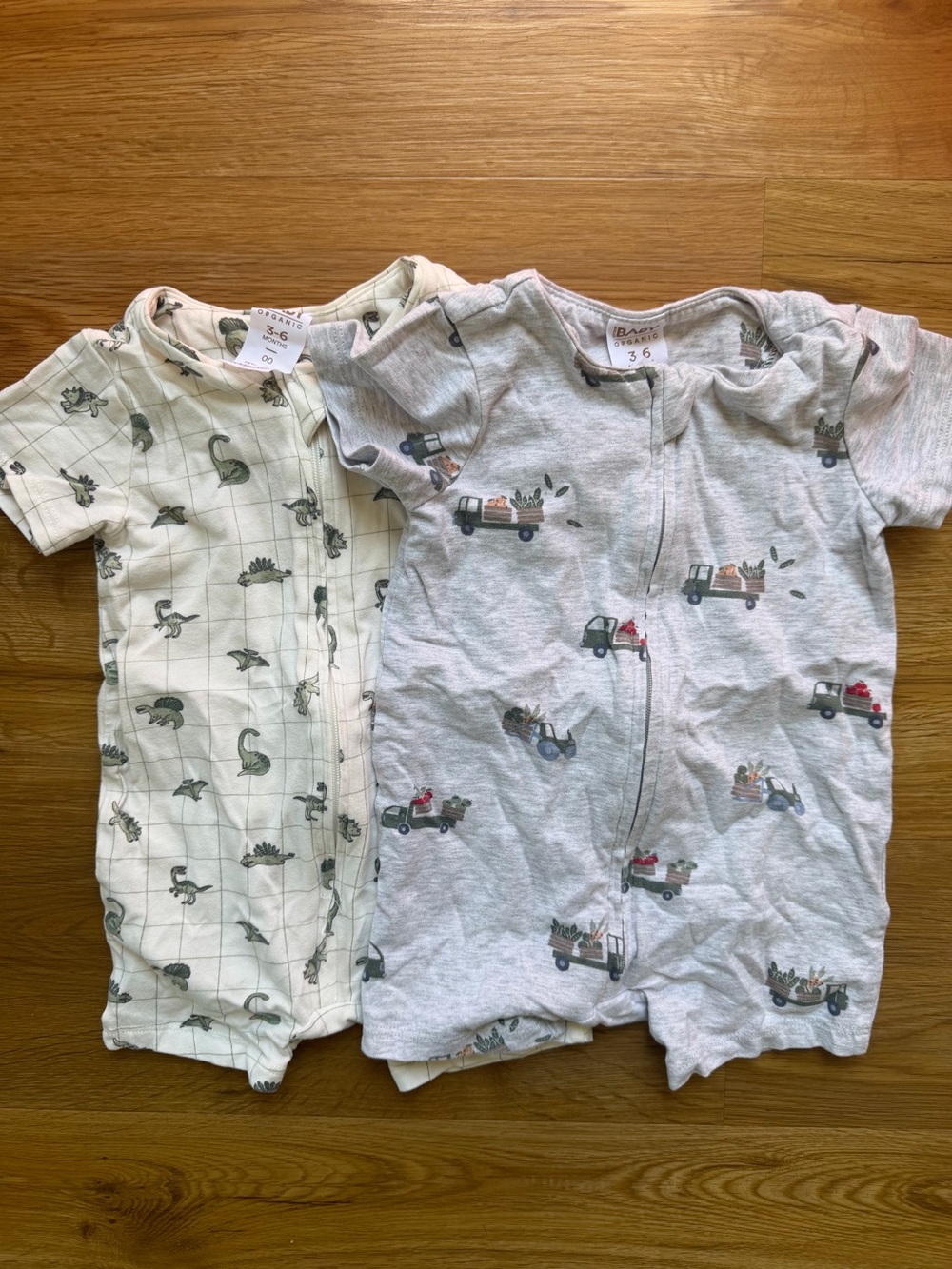 Organic Cotton Baby Rompers in Light Gray & Cream